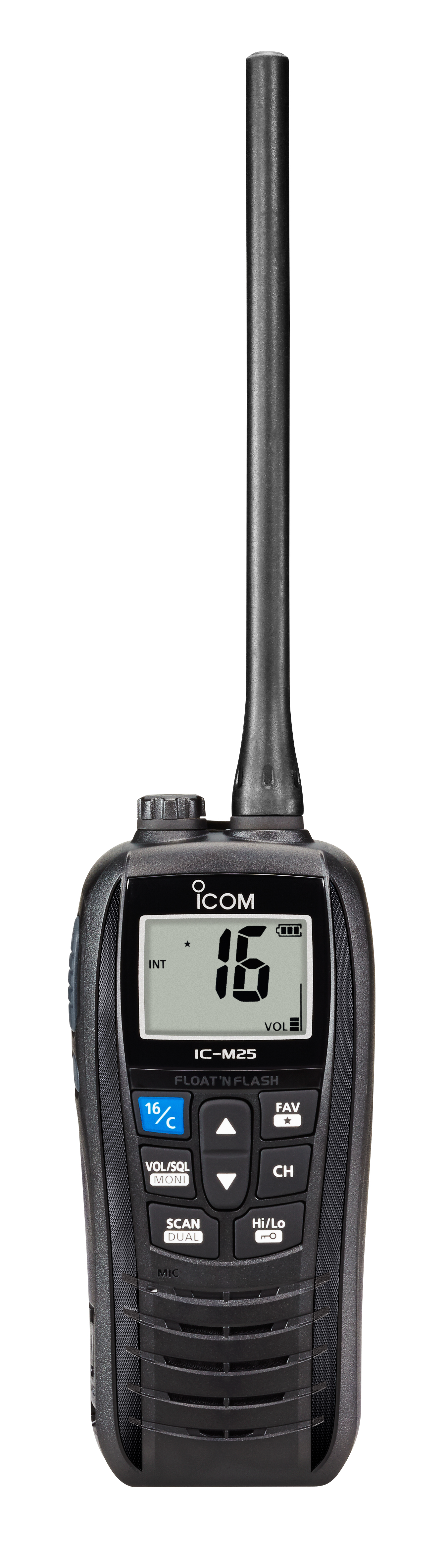 IC-M25EURO Buoyant Marine VHF Radio (Black) (Front Image) 